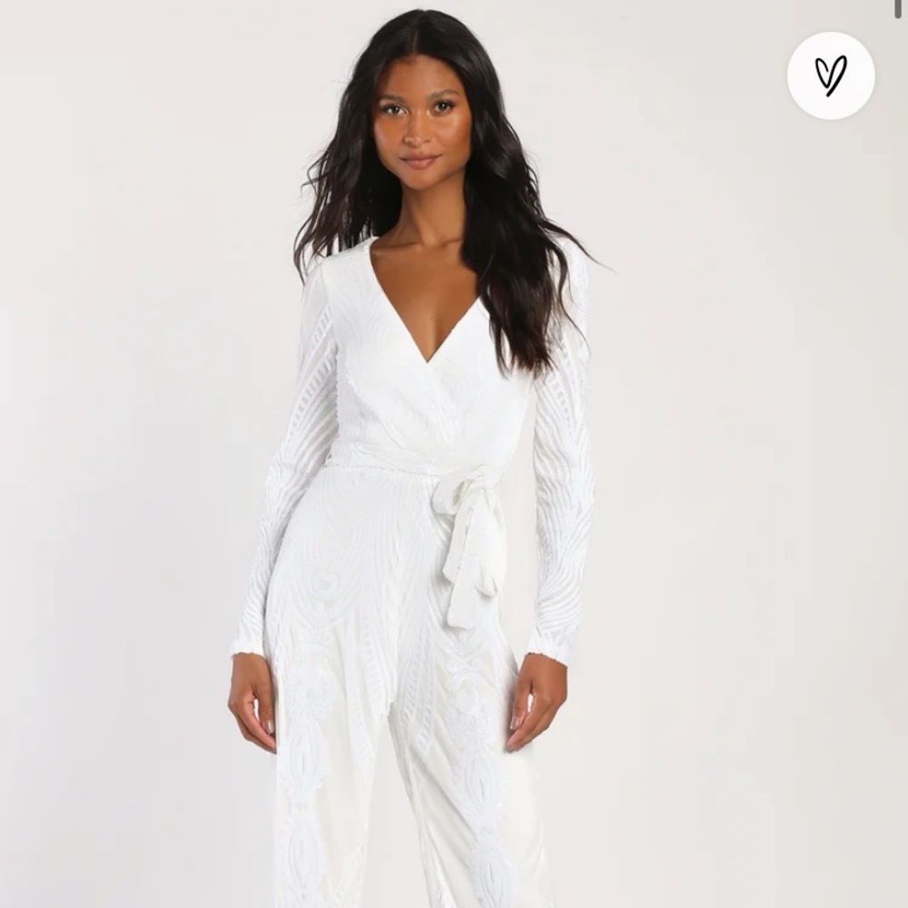 Lulu’s white sequin jumpsuit